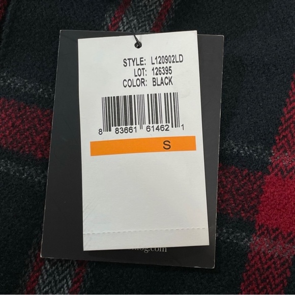 London Fog Single Breasted Black Wool Blend Peacoat Plaid Fringe Scarf Size S - Picture 12 of 12